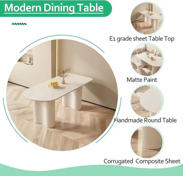 Alt view image 2 of 7 - 62.9" Single Kitchen & Dining Table for Dinner Room,Long Console Table for 4-8 People,Center Table,Sturdy Leisure Coffee Table Living Room Desk?Cream White