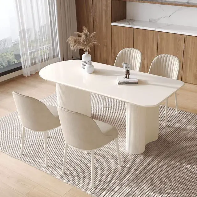 Alt view image 6 of 7 - 62.9" Single Kitchen & Dining Table for Dinner Room,Long Console Table for 4-8 People,Center Table,Sturdy Leisure Coffee Table Living Room Desk?Cream White