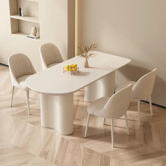 Alt view image 7 of 7 - 62.9" Single Kitchen & Dining Table for Dinner Room,Long Console Table for 4-8 People,Center Table,Sturdy Leisure Coffee Table Living Room Desk?Cream White