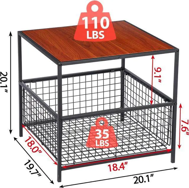 Alt view image 3 of 7 - Side Tables Set of 2, End Table w/Wire Storage Basket, Small Fridge Stands Coffee Tables Nightstands for Living Room Bedroom