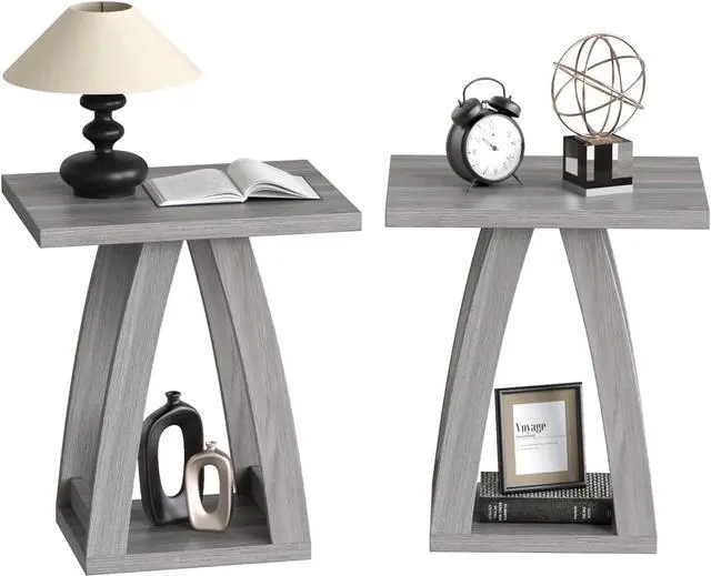 Main image of End Tables Living Room, Side Table Beside Sofa, Nightstand for Bedroom, Couch Side Table with Shelf, Modern End Table for Living Room, Grey End Table Set of 2