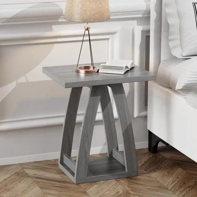 Alt view image 2 of 7 - End Tables Living Room, Side Table Beside Sofa, Nightstand for Bedroom, Couch Side Table with Shelf, Modern End Table for Living Room, Grey End Table Set of 2