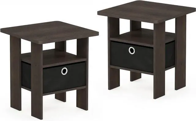 Main image of Furinno Andrey Set of 2 End Table / Side Table / Night Stand / Bedside Table with Bin Drawer, Dark Brown/Black