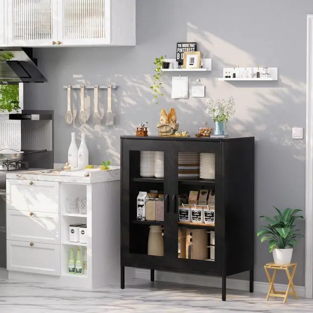Alt view image 2 of 6 - COFaR Metal Coffee Bar, Sideboard Buffet Cabinet, 40'' H Kitchen Storage with Adjustable Shelf, for Pantry, Kitchen, Bar, Dining Room, Entryway(Black, 40")