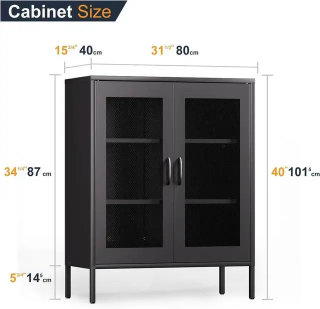Alt view image 3 of 6 - COFaR Metal Coffee Bar, Sideboard Buffet Cabinet, 40'' H Kitchen Storage with Adjustable Shelf, for Pantry, Kitchen, Bar, Dining Room, Entryway(Black, 40")