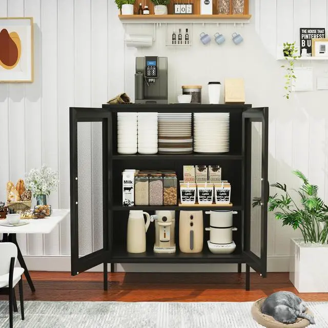 Alt view image 5 of 6 - COFaR Metal Coffee Bar, Sideboard Buffet Cabinet, 40'' H Kitchen Storage with Adjustable Shelf, for Pantry, Kitchen, Bar, Dining Room, Entryway(Black, 40")
