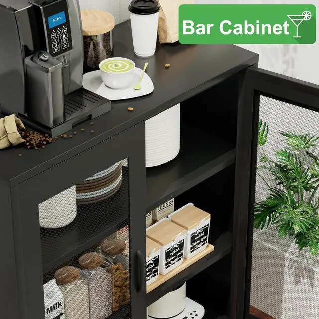 Alt view image 4 of 6 - COFaR Metal Coffee Bar, Sideboard Buffet Cabinet, 40'' H Kitchen Storage with Adjustable Shelf, for Pantry, Kitchen, Bar, Dining Room, Entryway(Black, 40")