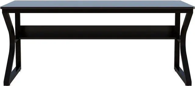 Alt view image 5 of 7 - Extra Long Desk with Bookshelf - 63" Double Long Writing Table for 2-Person Workstation, Modern Study Work Computer Desk for Home and Office, Black