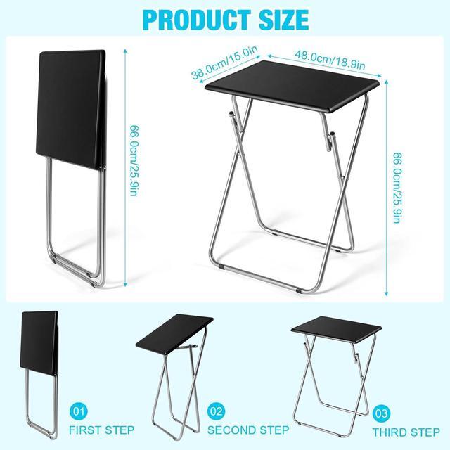 Alt view image 3 of 7 - Geetery 2 Pack Folding TV Tray Tables No Assembly Required 18.9 x 15 x 26 in Dinner Table Foldable Snack End Table for Bed Couch Eating Living Room Bedroom(Black)