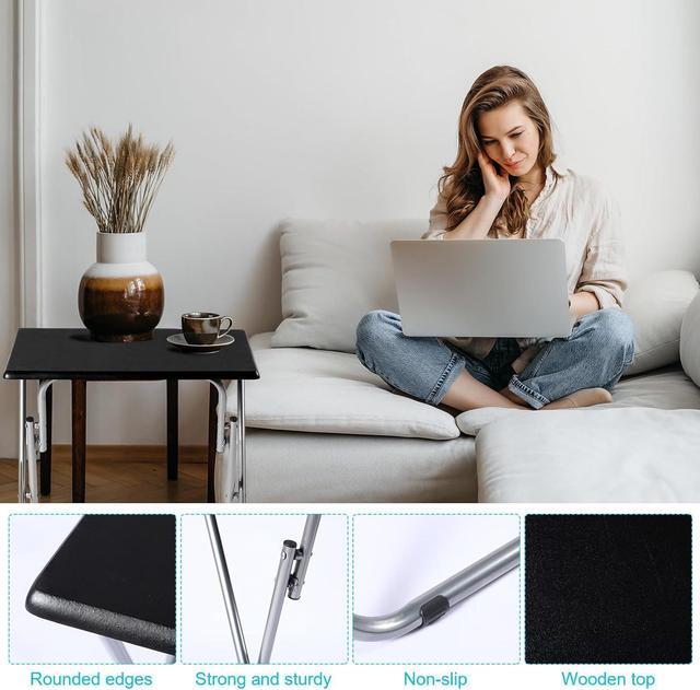 Alt view image 4 of 7 - Geetery 2 Pack Folding TV Tray Tables No Assembly Required 18.9 x 15 x 26 in Dinner Table Foldable Snack End Table for Bed Couch Eating Living Room Bedroom(Black)