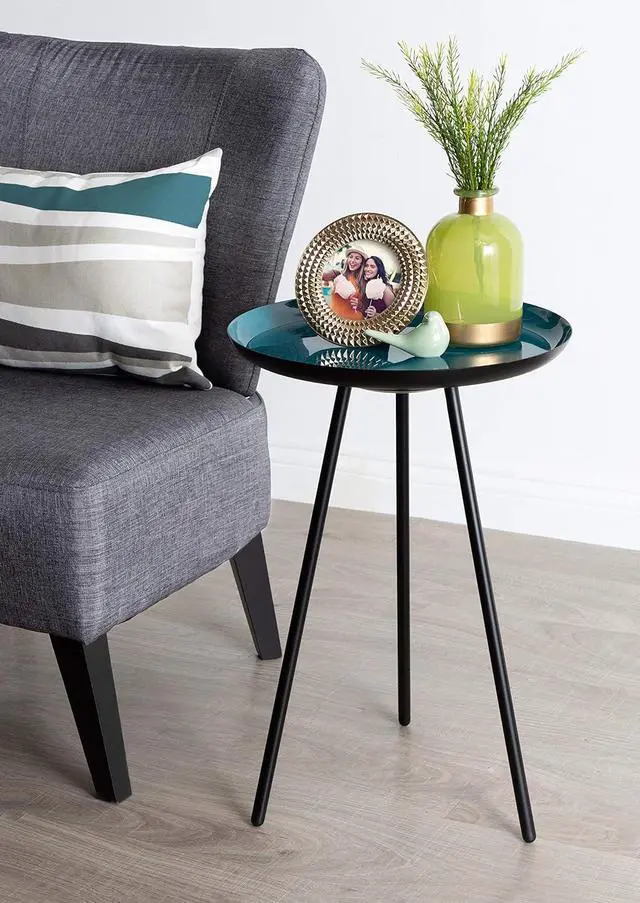 Alt view image 2 of 5 - Kate and Laurel Laranya Modern Side Table, 15" x 15" x 22.5", Teal and Black, Chic Minimalist End Table
