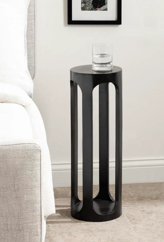 Alt view image 2 of 7 - Kate and Laurel Dahl Modern Wooden Round Drink Table; 8 x 23; Black; Transitional Circle Wood Accent Pedestal Table for Living Room Plant Stand or Small Bedroom Nightstand