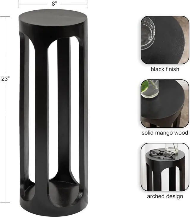 Alt view image 3 of 7 - Kate and Laurel Dahl Modern Wooden Round Drink Table; 8 x 23; Black; Transitional Circle Wood Accent Pedestal Table for Living Room Plant Stand or Small Bedroom Nightstand