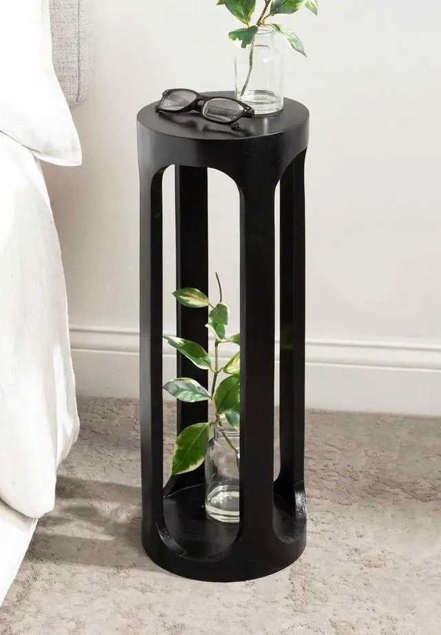 Alt view image 6 of 7 - Kate and Laurel Dahl Modern Wooden Round Drink Table; 8 x 23; Black; Transitional Circle Wood Accent Pedestal Table for Living Room Plant Stand or Small Bedroom Nightstand