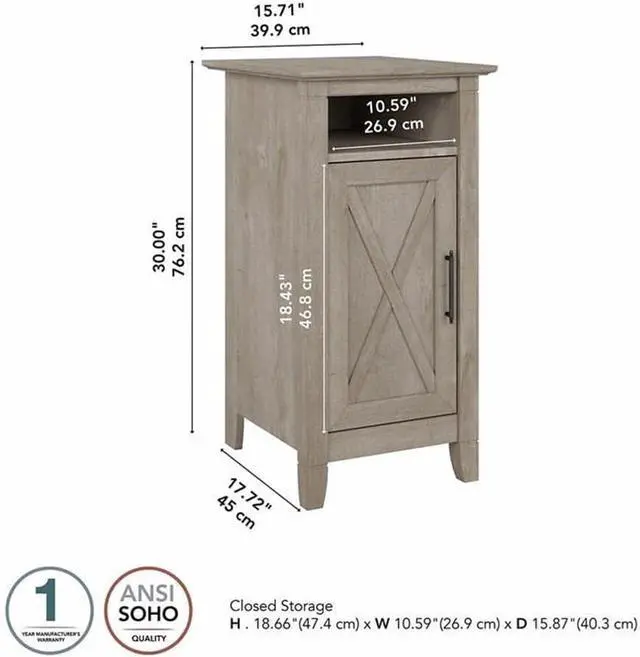 Alt view image 3 of 7 - Bush Furniture Key West End Table with Door in Washed Gray, Compact Home Organizer, Storage Solution for Living Room or Bedroom