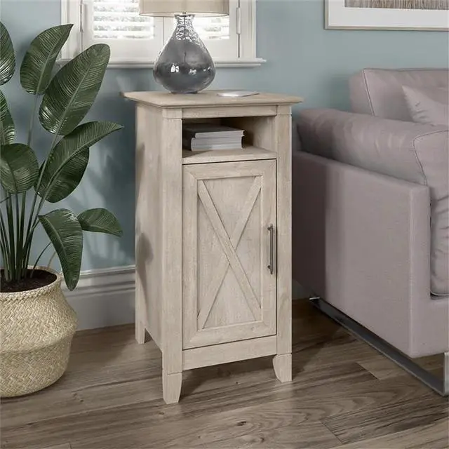 Alt view image 2 of 7 - Bush Furniture Key West End Table with Door in Washed Gray, Compact Home Organizer, Storage Solution for Living Room or Bedroom
