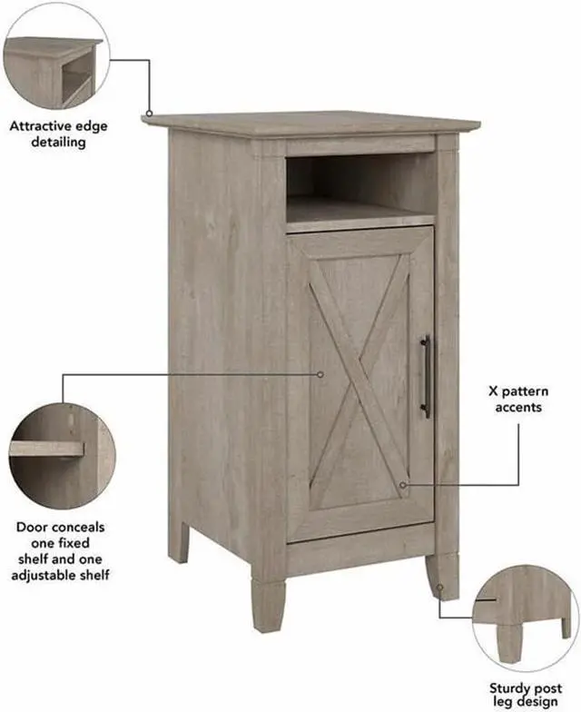 Alt view image 7 of 7 - Bush Furniture Key West End Table with Door in Washed Gray, Compact Home Organizer, Storage Solution for Living Room or Bedroom