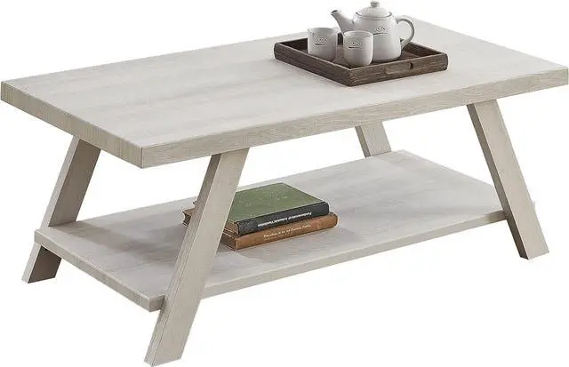 Main image of Roundhill Furniture Athens Contemporary Wood Shelf Coffee Table, White