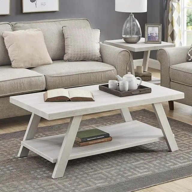 Alt view image 2 of 6 - Roundhill Furniture Athens Contemporary Wood Shelf Coffee Table, White