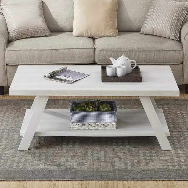 Alt view image 4 of 6 - Roundhill Furniture Athens Contemporary Wood Shelf Coffee Table, White