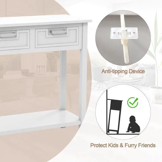 Alt view image 7 of 7 - Giantex Console Table with Drawers, Entry Table, Narrow Sofa Table with Open Storage Shelf, Wood Legs, Foyer Table, Entryway Table for Office, Living Room, Hallway, Couch Table (White)