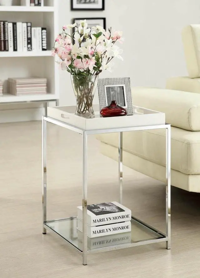 Alt view image 2 of 7 - Convenience Concepts Palm Beach End Table with Shelf and Removable Trays, White
