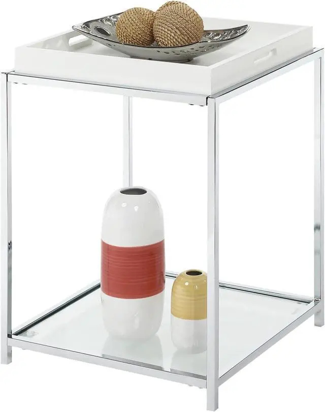 Alt view image 4 of 7 - Convenience Concepts Palm Beach End Table with Shelf and Removable Trays, White