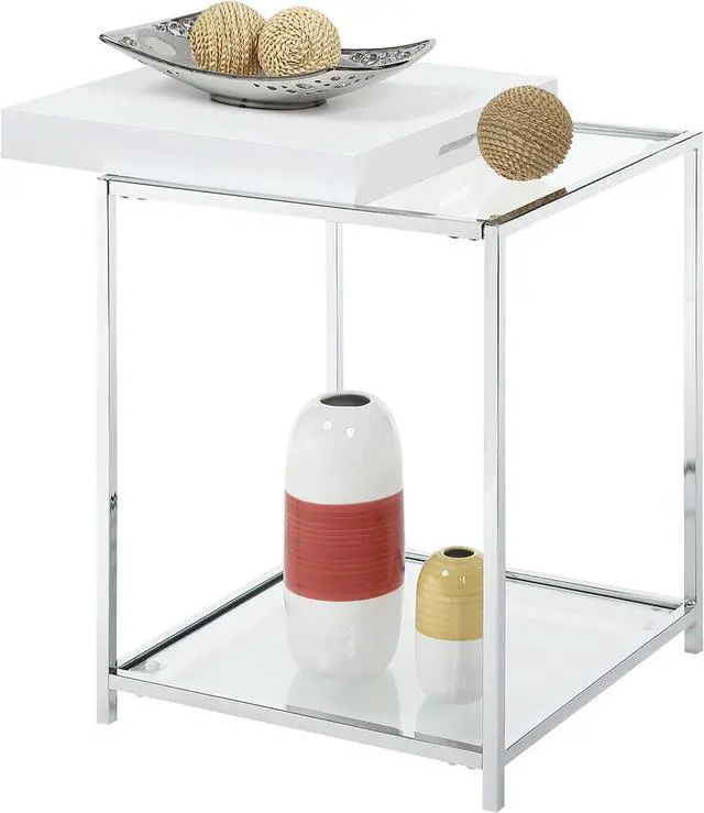 Alt view image 5 of 7 - Convenience Concepts Palm Beach End Table with Shelf and Removable Trays, White