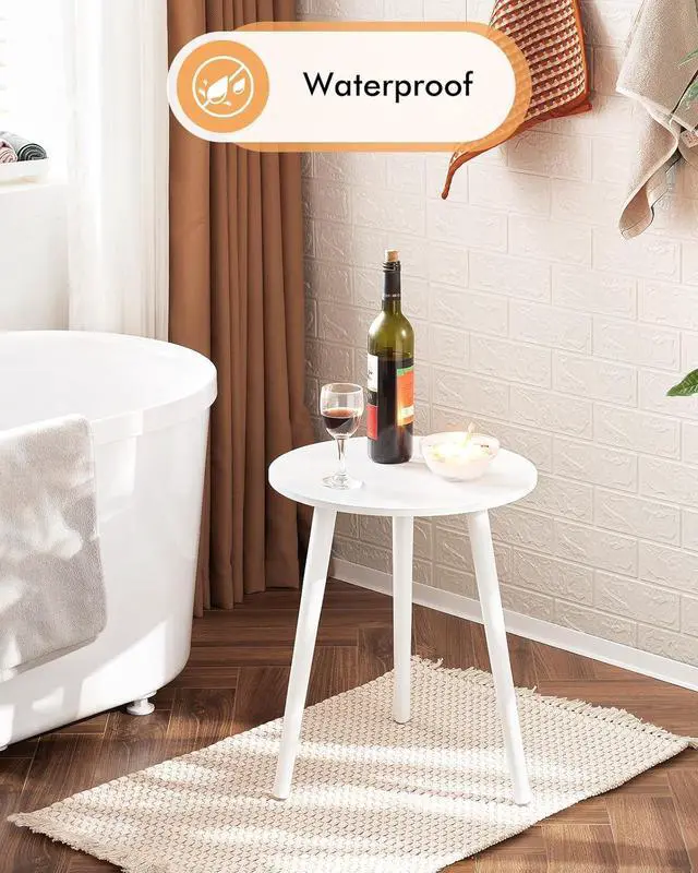 Alt view image 2 of 7 - Apicizon Small Round Side Tables End Table Bedroom, White Nightstand Bedside Table for Living Room, Coffee Table with White Wood Legs, 16.5 x 20.5 Inches