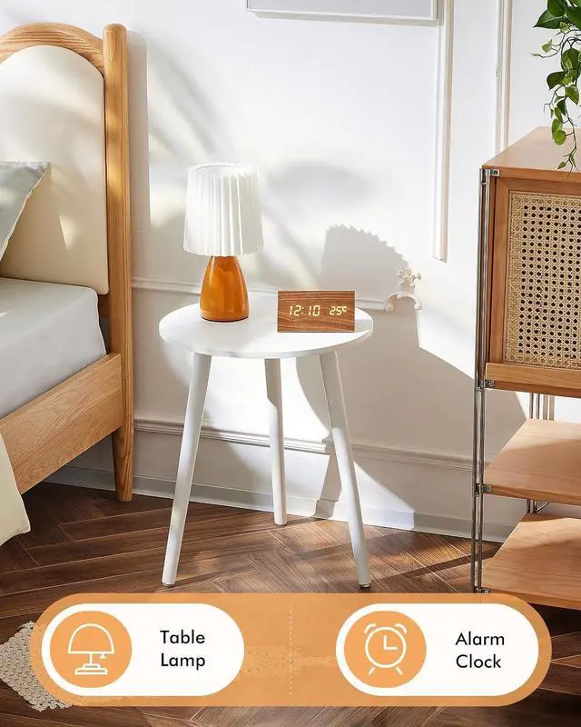 Alt view image 4 of 7 - Apicizon Small Round Side Tables End Table Bedroom, White Nightstand Bedside Table for Living Room, Coffee Table with White Wood Legs, 16.5 x 20.5 Inches