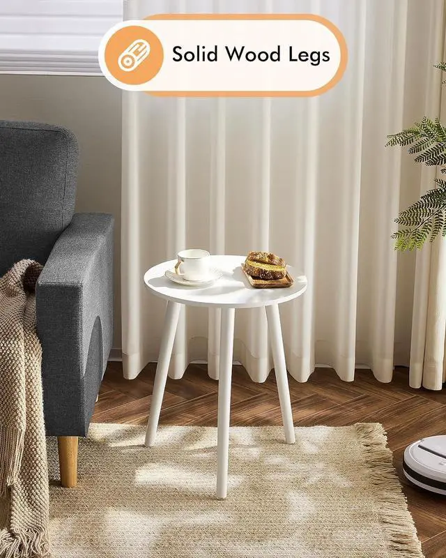 Alt view image 5 of 7 - Apicizon Small Round Side Tables End Table Bedroom, White Nightstand Bedside Table for Living Room, Coffee Table with White Wood Legs, 16.5 x 20.5 Inches
