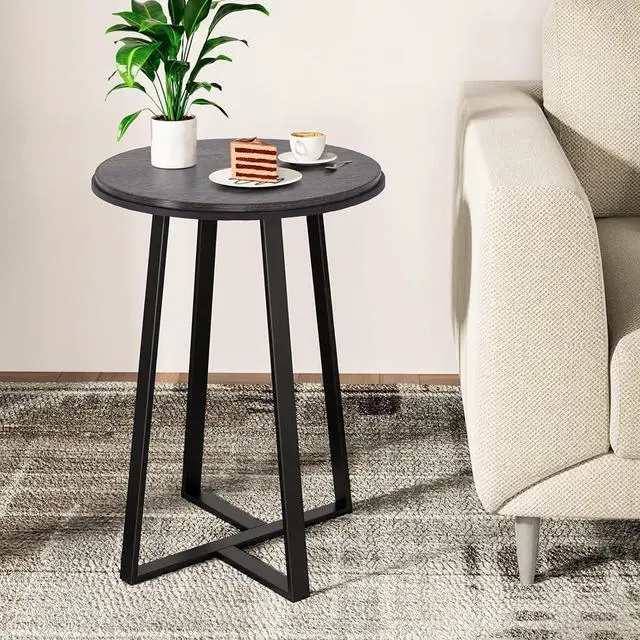 Main image of Round End Table, Small Side Table Grey Color MDF Top, Metal Frame Black, Tall End Side Table for Bed Room, Coffee Tea End Table for Living Room(Round Grey)