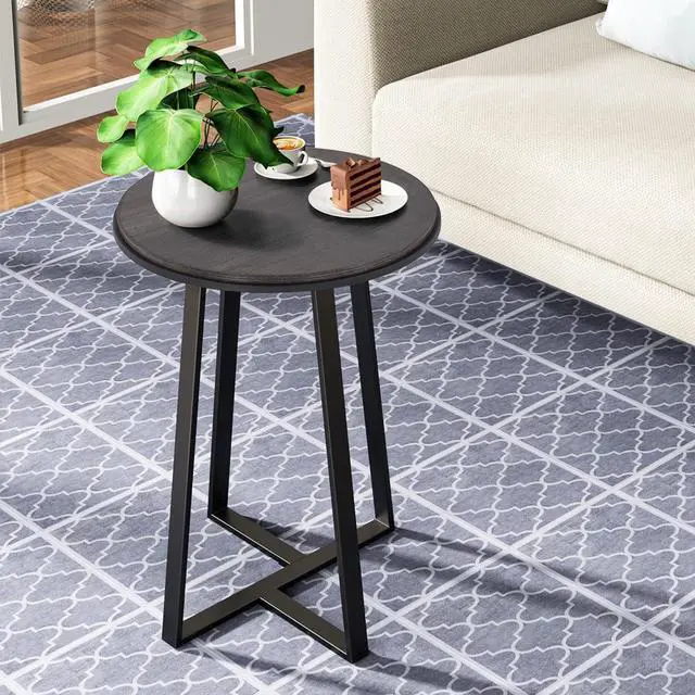 Alt view image 4 of 7 - Round End Table, Small Side Table Grey Color MDF Top, Metal Frame Black, Tall End Side Table for Bed Room, Coffee Tea End Table for Living Room(Round Grey)