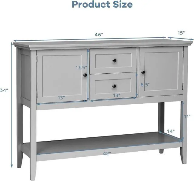 Alt view image 3 of 7 - PETSITE Sideboard Buffet Cabinet with Storage, Drawers & Open Shelf, Wood Accent Cupboard Console Table for Home Kitchen, Living Room, Hallway