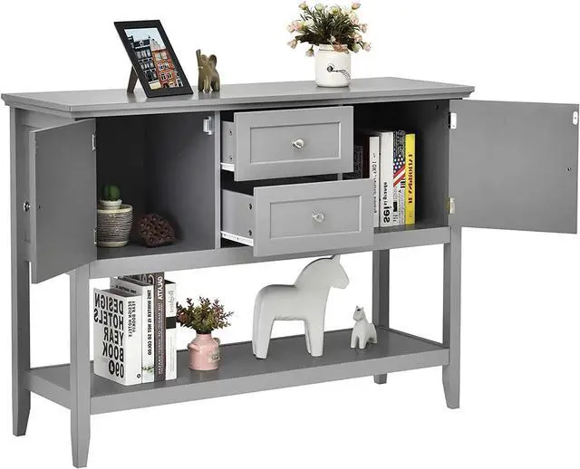 Alt view image 4 of 7 - PETSITE Sideboard Buffet Cabinet with Storage, Drawers & Open Shelf, Wood Accent Cupboard Console Table for Home Kitchen, Living Room, Hallway