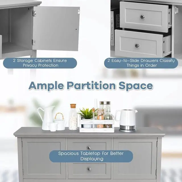 Alt view image 5 of 7 - PETSITE Sideboard Buffet Cabinet with Storage, Drawers & Open Shelf, Wood Accent Cupboard Console Table for Home Kitchen, Living Room, Hallway