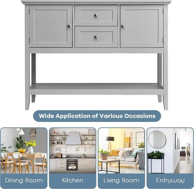 Alt view image 7 of 7 - PETSITE Sideboard Buffet Cabinet with Storage, Drawers & Open Shelf, Wood Accent Cupboard Console Table for Home Kitchen, Living Room, Hallway