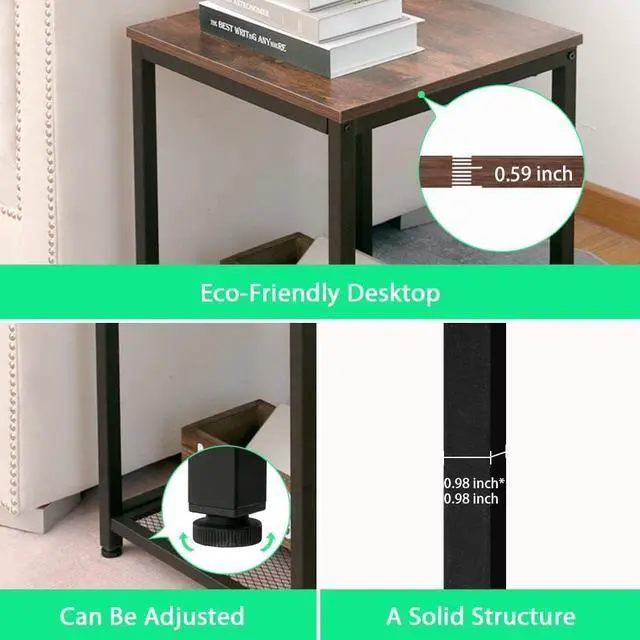 Alt view image 6 of 7 - AZL1 Life Concept Industrial End 2-Tier Side Table with Storage Shelf Sturdy Easy Assembly Wood Look Accent Furniture with Metal Frame