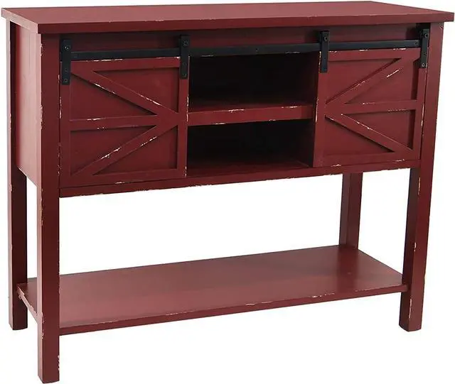 Main image of eHemco Antique Farmhouse Console Table with Sliding Barn Doors and Bottom Storage Shelf, Antique Red