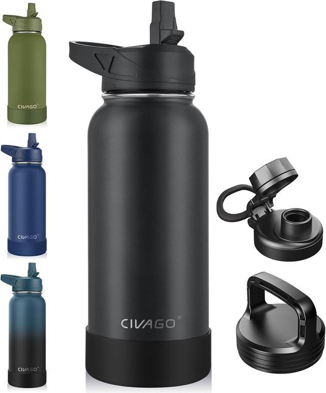 CIVAGO 32 oz Insulated Water Bottle With Straw, Stainless Steel Sports Water Cup Flask with 3 Lids (Straw, Spout and Handle Lid), Wide Mouth Travel