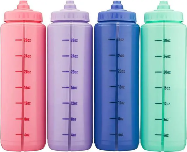 Alt view image 2 of 7 - Hydra Cup Sport [4 Pack] 32 oz Squeeze Water Bottles, Fast Flow Sports Water Bottle with Ball Blender Whisk, Bike & Cycling Water Bottle, Travel To Go, BPA Free (Bright Colors)