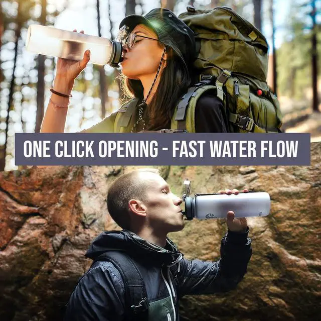 Alt view image 4 of 6 - Embrava Sports Water Bottle - 32oz Large - Fast Flow Quick Sip Lid - BPA & BPS Free - Leakproof, Flip Top - Lightweight & Sturdy Tritan Plastic - Strainer for Fruit & Ice