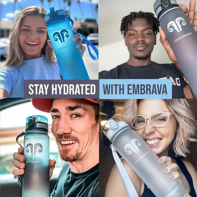 Alt view image 6 of 6 - Embrava Sports Water Bottle - 32oz Large - Fast Flow Quick Sip Lid - BPA & BPS Free - Leakproof, Flip Top - Lightweight & Sturdy Tritan Plastic - Strainer for Fruit & Ice