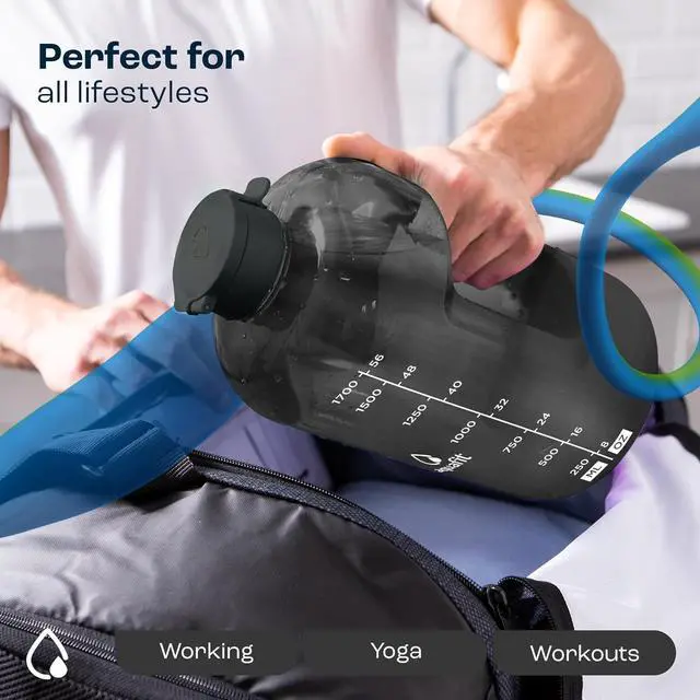 Alt view image 7 of 7 - AQUAFIT 64 oz Water Bottle with Time Marker - Straw & Chug Lid - BPA Free Half Gallon Water Bottle, Big Water Bottle with Straw, Gym Water Bottle with Handle, Gallon Water Jug (Gray, 64 Ounces)