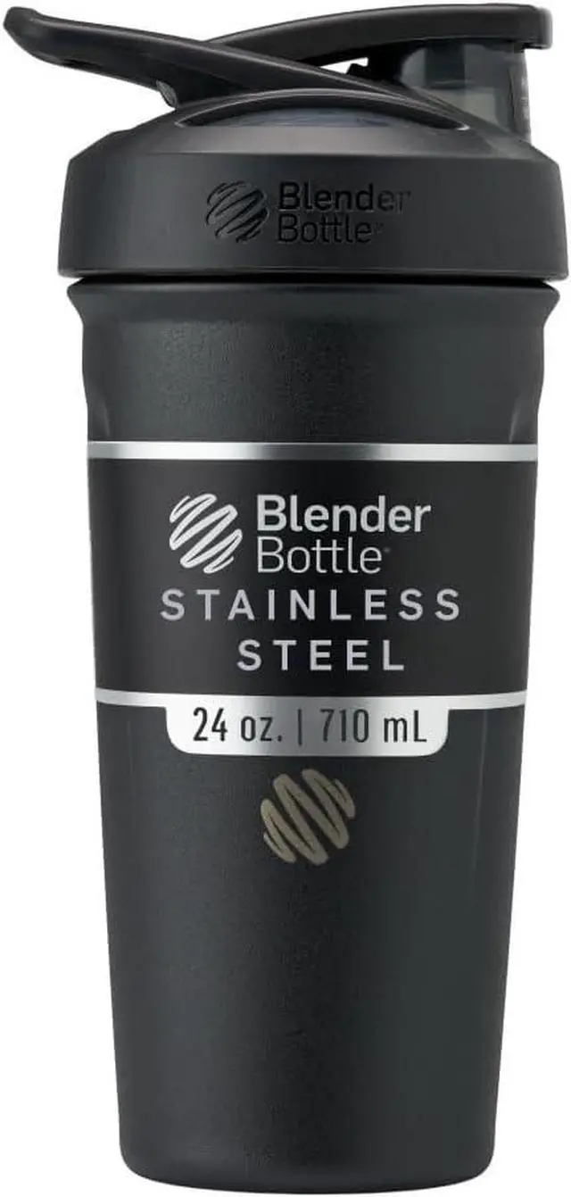 Main image of BlenderBottle Strada Shaker Cup Insulated Stainless Steel Water Bottle with Wire Whisk, 24-Ounce, Black
