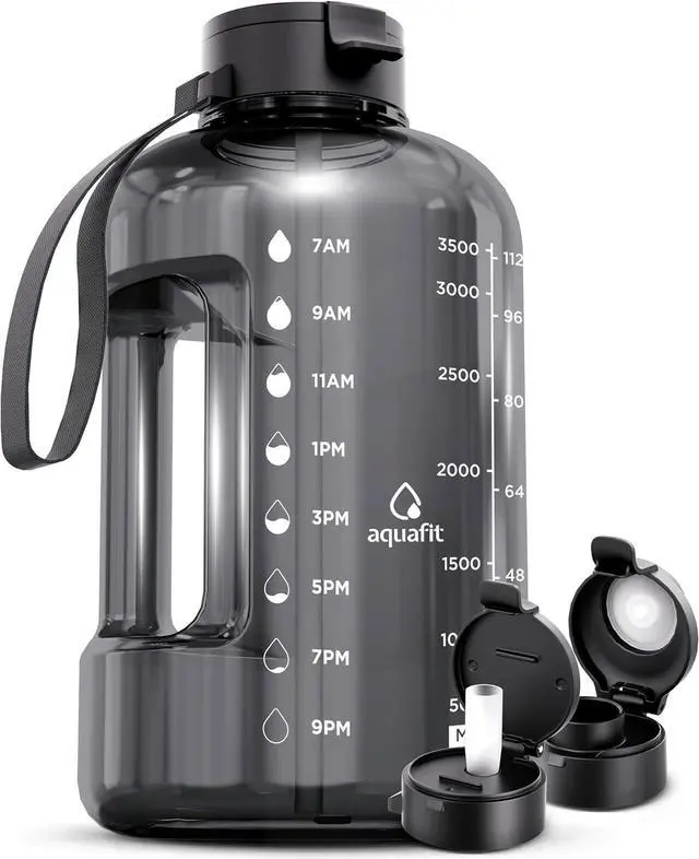Main image of AQUAFIT 1 Gallon Water Bottle with Time Marker - Straw & Chug Lid - BPA Free Big Water Bottle with Straw - Gym Water Bottle with Handle - Gallon Water Jug (128 Ounces, Gray)