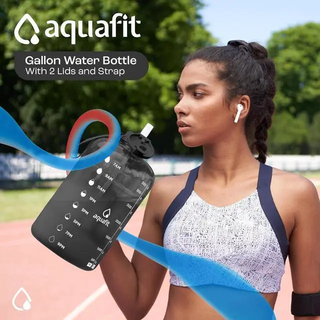 Alt view image 3 of 7 - AQUAFIT 1 Gallon Water Bottle with Time Marker - Straw & Chug Lid - BPA Free Big Water Bottle with Straw - Gym Water Bottle with Handle - Gallon Water Jug (128 Ounces, Gray)