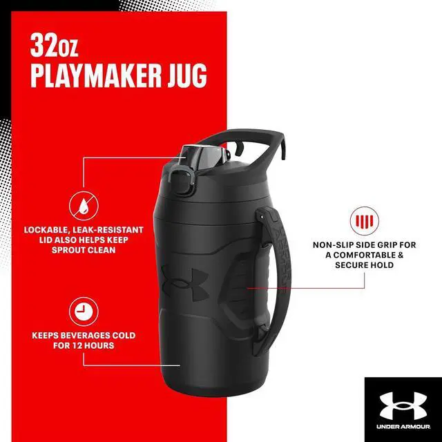 Alt view image 2 of 6 - Under Armour 32 oz Insulated Water Bottles - Sports Water Jug with Handle, Fence Hook, Leak Resistant for Baseball, Football & More, 32 oz Water Bottles, Sports Water Bottle Insulated