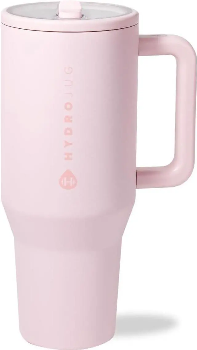 Main image of HydroJug Traveler - 40 oz Water Bottle with Handle & Flip Straw - Fits in Cup Holder, Leak Resistant Tumbler-Reusable Insulated Stainless Steel & Rubber Base - Gifts for Women & Men, Pink Sand
