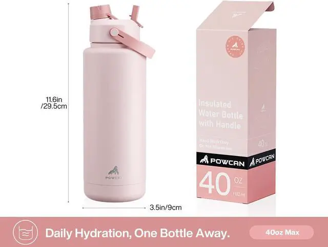 Alt view image 3 of 7 - 40 oz Insulated Water Bottle with 2-in-1 Straw and Spout Lid, Keep Cold 24H, Leak-Proof, BPA-Free, Double Wall Stainless Steel Water Bottle for Sports, Gym, Travel, and School (Cotton Candy)